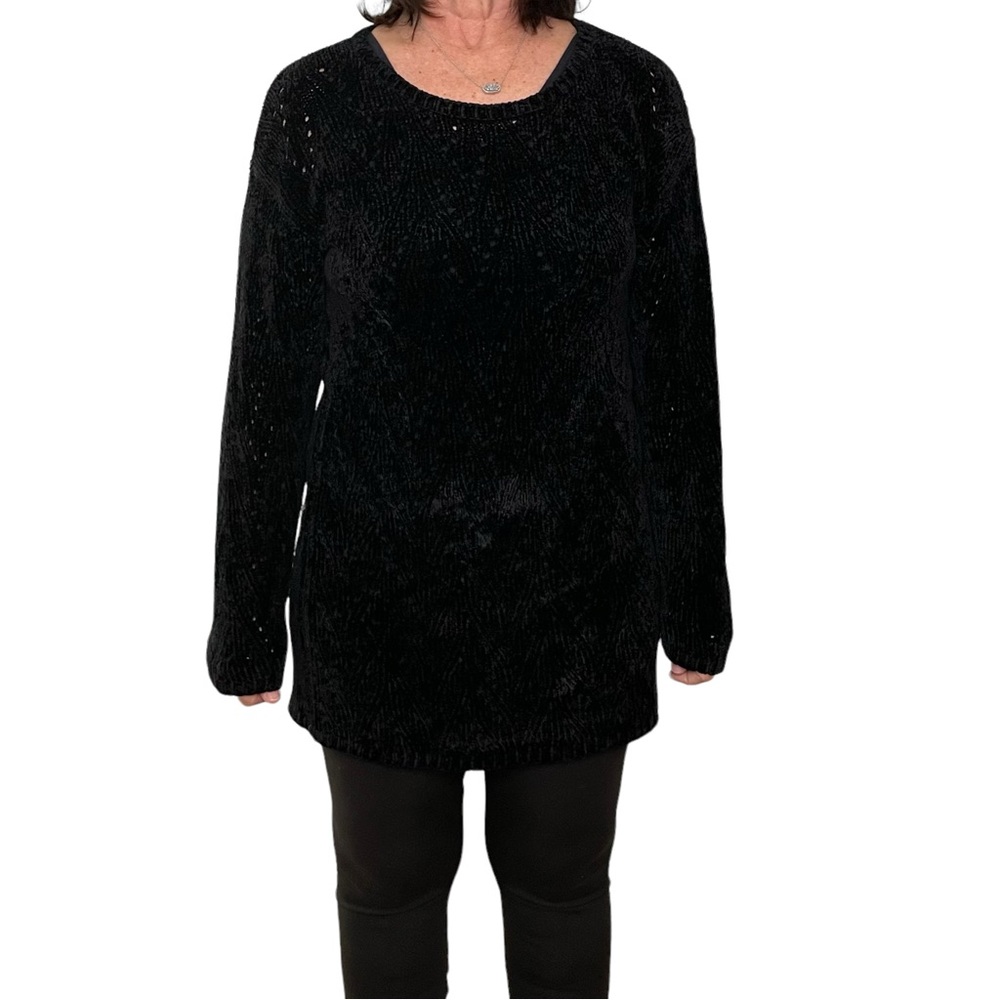 VNTG 90s Gap Sz SP Black Chenille Open-Weave Crewneck Pullover Sweater